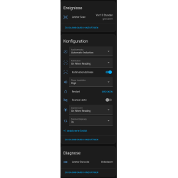 Einstellungen in Home Assistant zur Konfiguration des Barcodescanners
