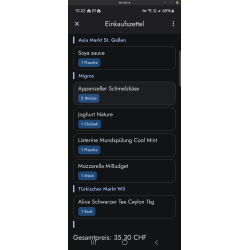 Einkaufsliste in der Grocy App – automatisch erstellt durch Home Assistant